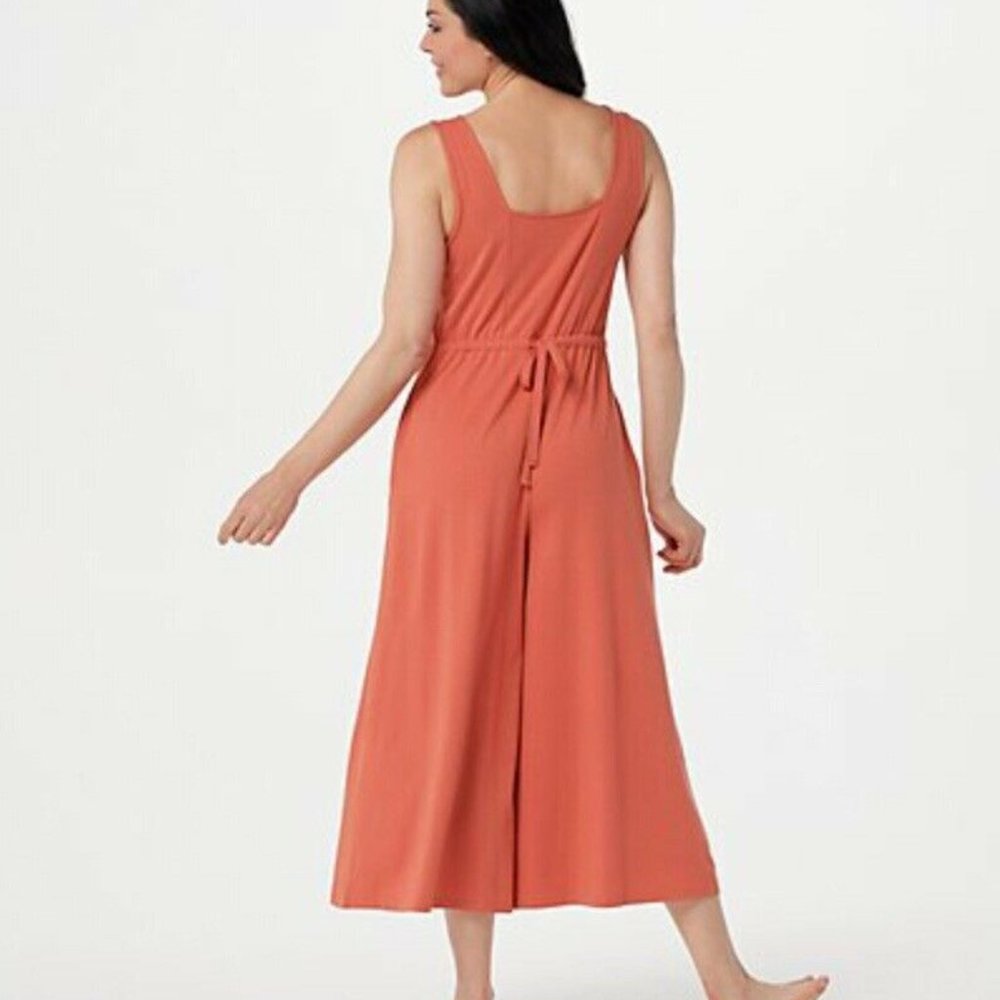 L AnyBody Cozy Knit Wide Leg Jumpsuit Black LARGE with Back Tie Detail Women's - Picture 7 of 8